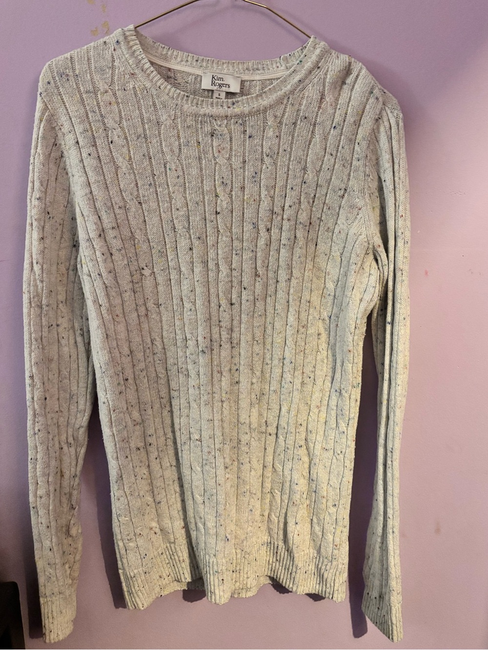 Kim Rogers Cream Speckled Ribbed Crewneck Sweater